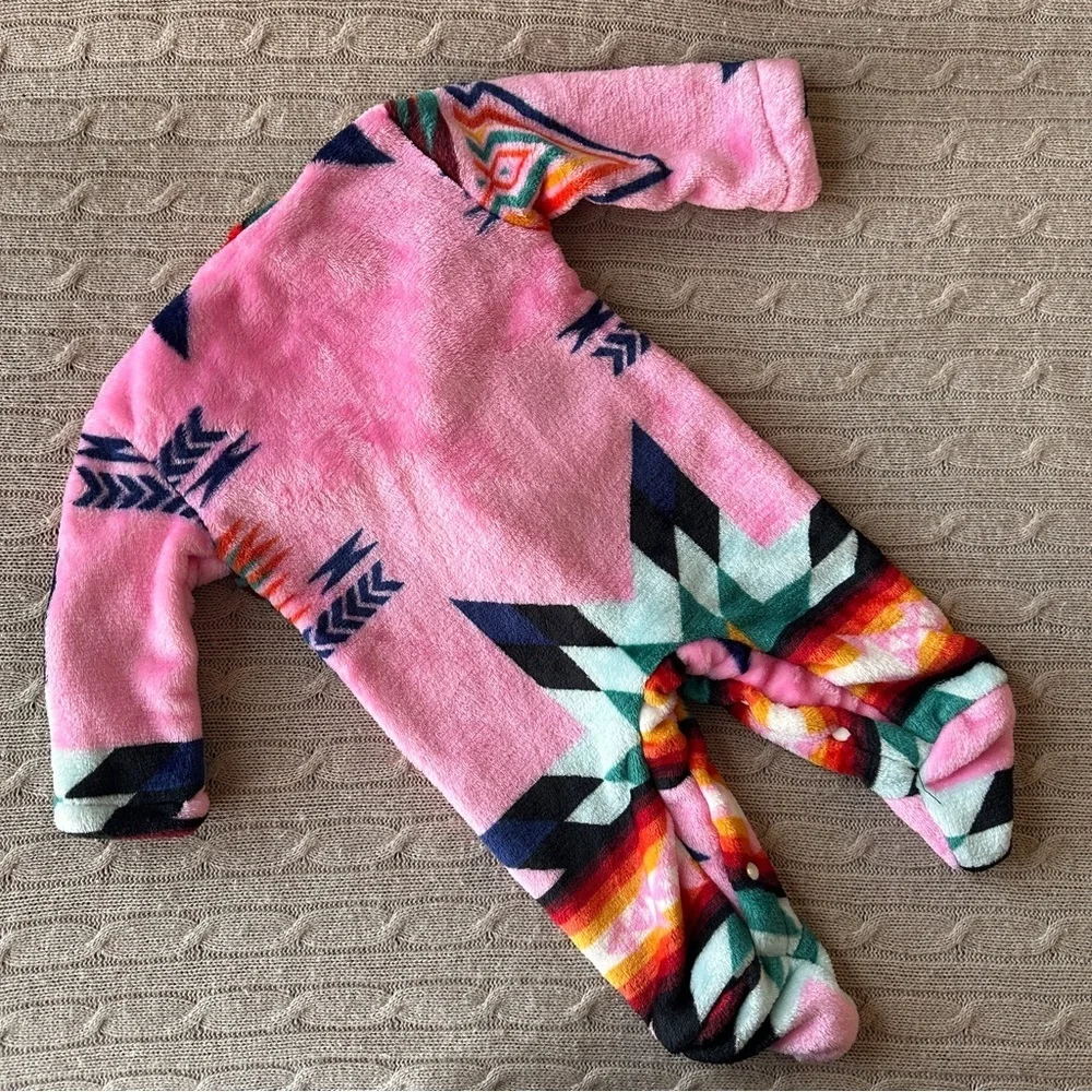 NWOT Baby Girl Hooded Fleece Footie, Southwestern Pink, 12 Months
